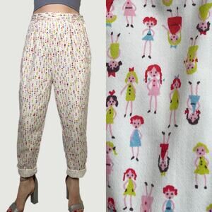 Vintage 80s 90s Banana Republic girl doll print trouser pants high rise cotton L